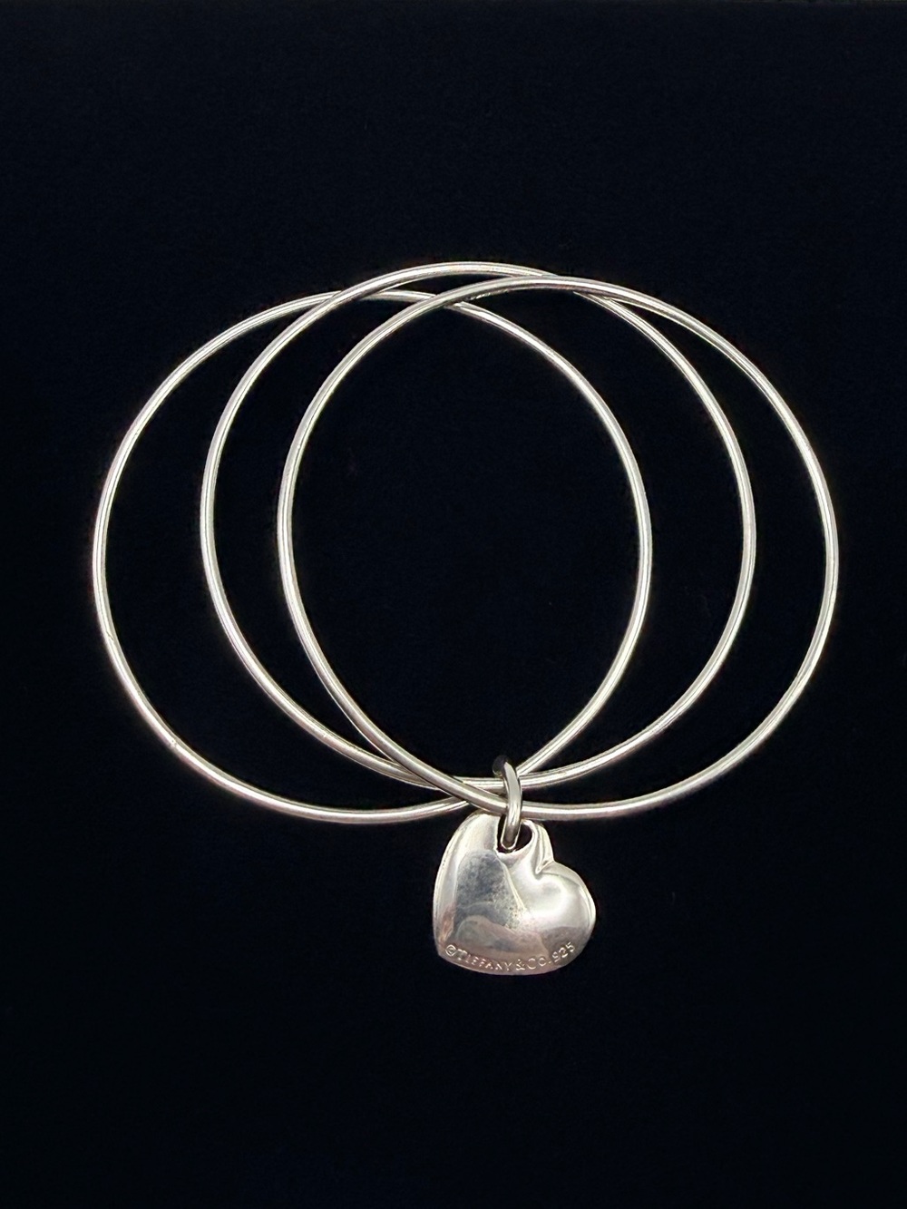 Vintage Tiffany & Co 925 Sterling Silver Heart Triple Bangle Bracelet 2.75” Auth